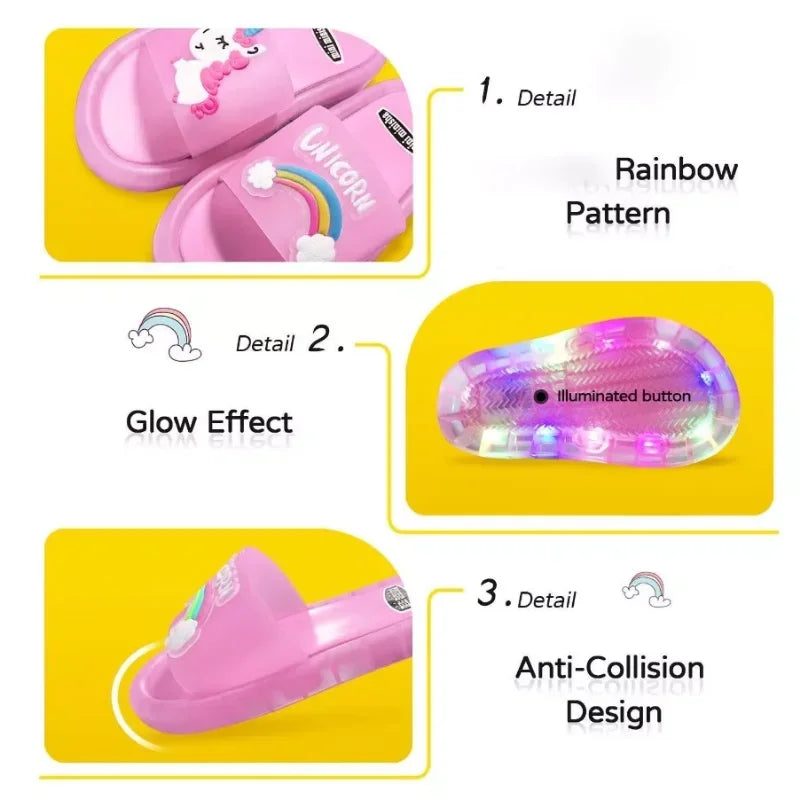 Cartoon Animal Kids’ Slippers - Cute Light-Up Unicorn Shoes for Boys & Girls, Toddler Indoor Bathroom Slippers