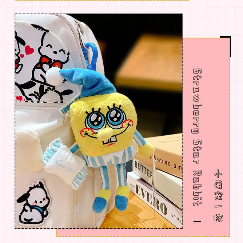 Potdemiel Anime Pink SpongeBob & Patrick Star Kawaii Plush Keychain — Cosplay Stuffed Keyring Gift for Kids