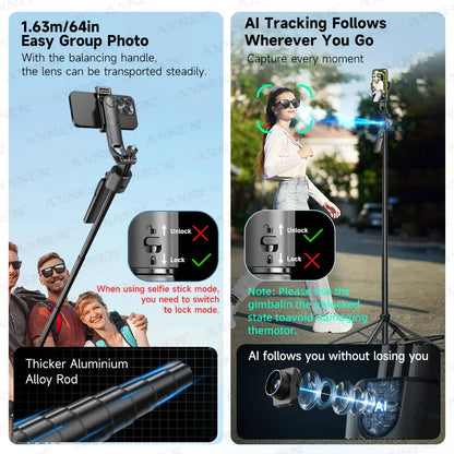 C17 AI Smart Gimbal Tripod – Foldable 360° Selfie Stick with Auto Face Tracking Quadruped Mobile Phone Holder