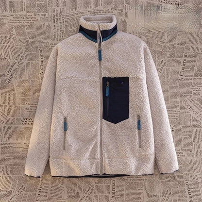 Motorcycle Outdoor Wool Jacket – Unisex Double-Sided Thick Plush Rider Suit, Windproof & Warm Lambing Wool Fashion Jacket