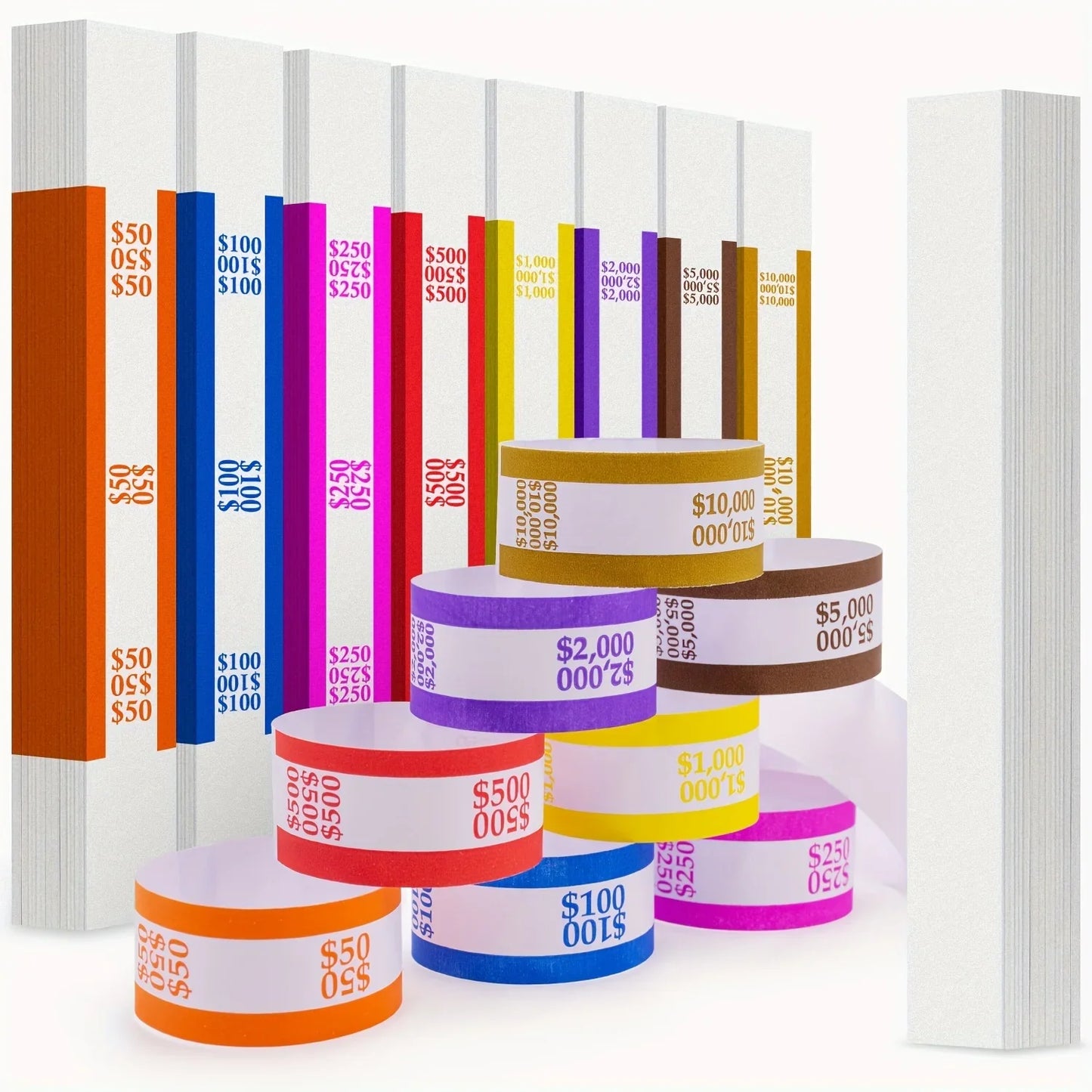 400pcs Assorted Money Bands – Self-Sealing Bill Straps for Cash Binding, Currency Organization & Fake Clinton Band