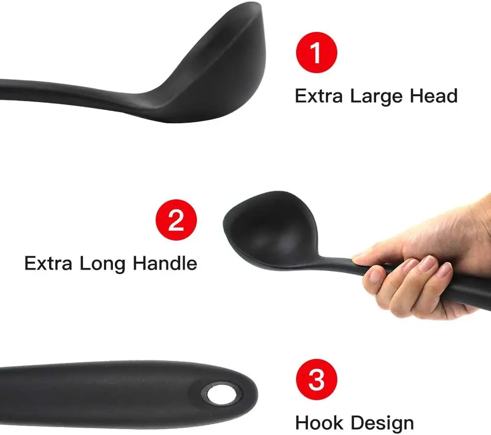 Silicone Soup Ladle with Long Handle – Non-Stick Heat Resistant Kitchen Spoon for Cooking, Serving & Home Use