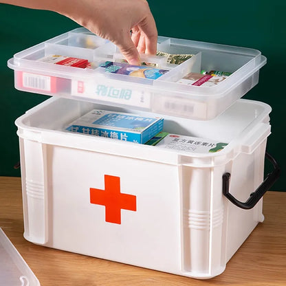 Double-Layer Futuristic Medicine Storage Box - Portable Household Emergency Medical Kit Organizer