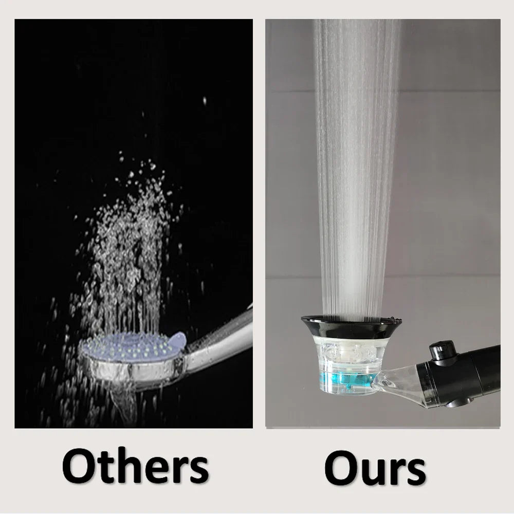 High-Pressure Turbo Propeller Shower Head with Temperature Display and Water-Saving Stop Button - Handheld Bathroom Shower Head