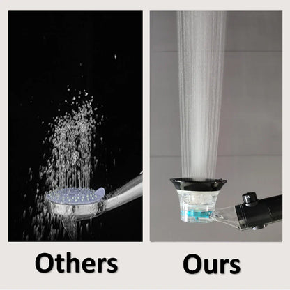High-Pressure Turbo Propeller Shower Head with Temperature Display and Water-Saving Stop Button - Handheld Bathroom Shower Head