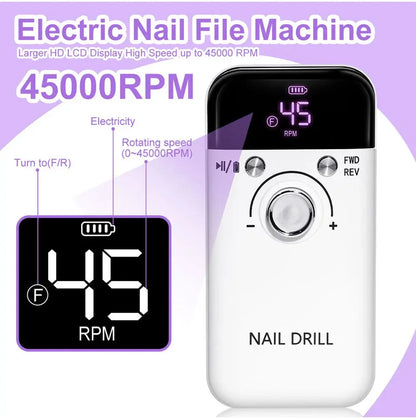 45000RPM Electric Nail Drill – Professional Rechargeable Nail File for Gel Nails, Portable Manicure Tool