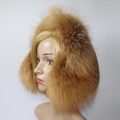 Real Fox & Raccoon Fur Earmuffs – Warm Winter Ear Warmer for Women and Girls, Plush Genuine Fur Accessory