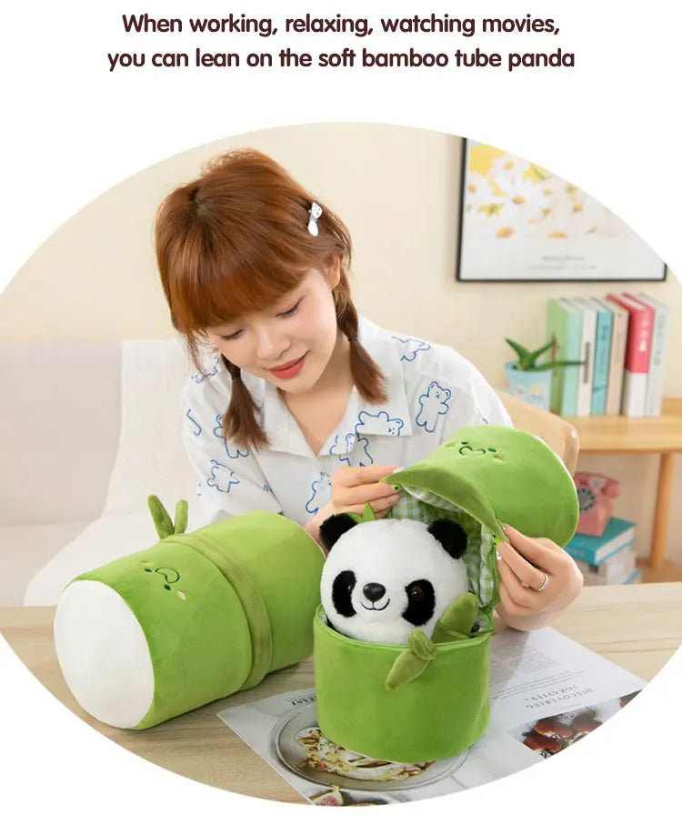 Kawaii Bamboo Tube Panda Plush Toy Set – Cute Reversible Stuffed Bear Dolls, Children’s Valentine’s Day Gift