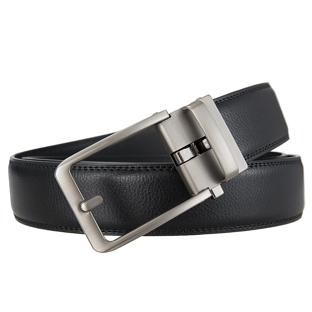 Genuine Leather Men's Click Belt – Luxury Designer Automatic Buckle for Jeans, High-Quality Waist Strap