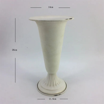 Old Goblet Antique Flower Vase – White Retro European Iron Table Arrangement Container with Handles