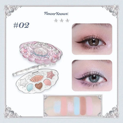 Flower Knows Moonlight Mermaid Eyeshadow Palette – 5-Color Matte, Shimmer & Glitter Waterproof Eye Shadow
