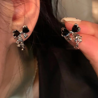 Y2K Bowknot Zircon Stud Earrings - Pink Crystal Silver-Tone Party Jewelry for Women
