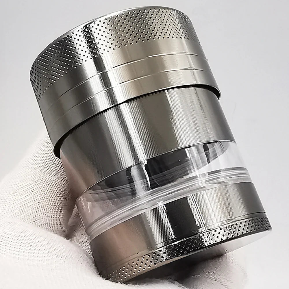 55MM Toothless Metal Herb Grinder — Manual Spice Crusher with Large Capacity & Transparent Screen Catcher