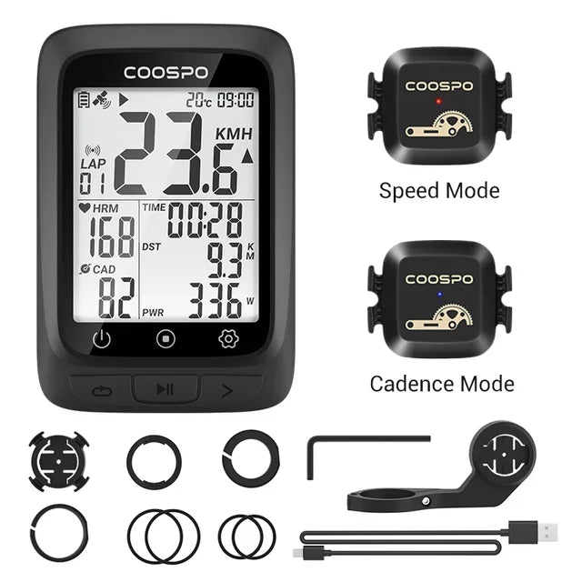 Coospo BC107 GPS Bike Computer — 2.4" Wireless Odometer & Speedometer, Bluetooth 5.0, ANT+, Waterproof