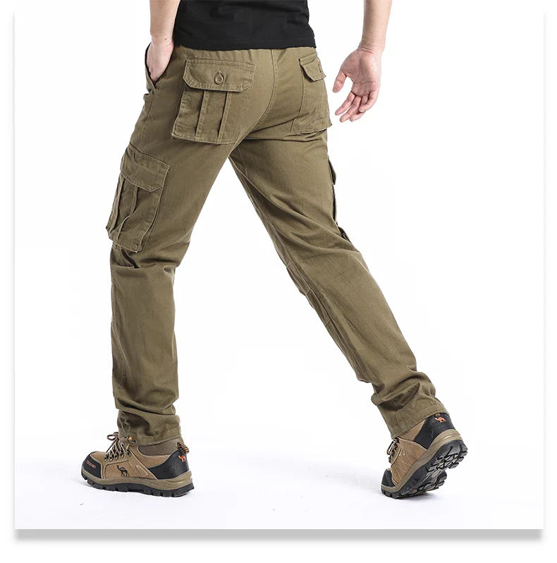 Men's Large Pocket Loose Overalls — Outdoor Sports & Tactical Jogging Pants with Elastic Waist, Pure Cotton Casual Workwear