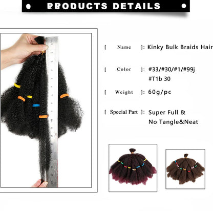 Afro Kinky Bulk Crochet Braiding Hair - Short 12" Synthetic Hair Extensions for African American Women