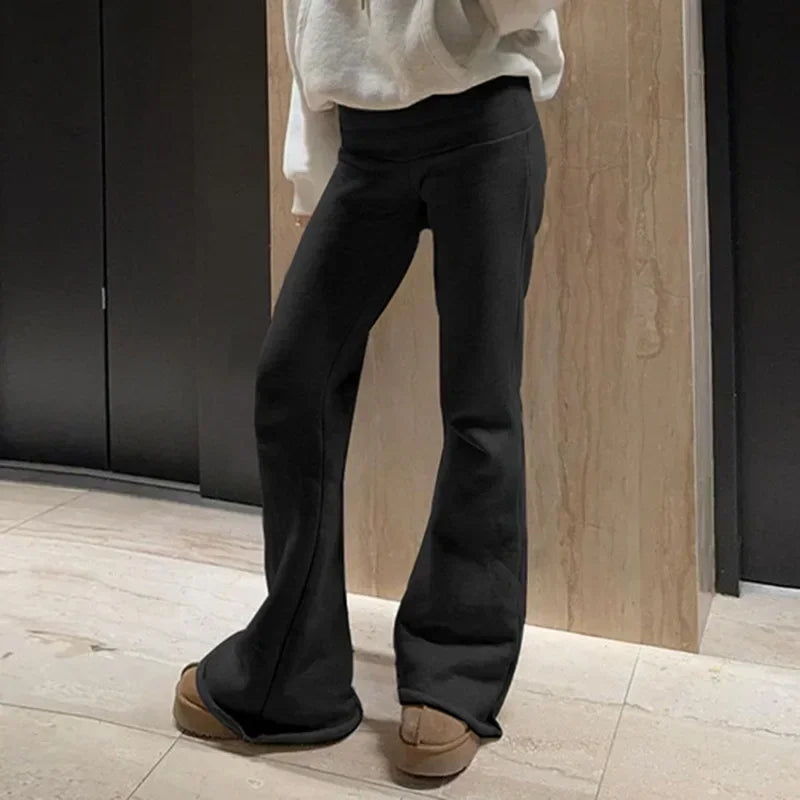 Women’s Casual Solid Flare Pants – Y2K Slim Low-Waist Bootcut Streetwear for Spring & Autumn 2024