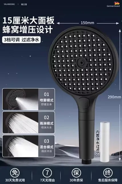 15cm Large Panel High Pressure Shower Head with Filter – 3 Modes Rainfall Spray Nozzle for Bathroom Accessories
