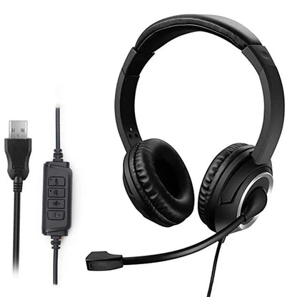 USB Business Headset with Rotatable Mic – 3.5mm Noise-Cancelling Headphones with Mic Mute for PC & Call Centers