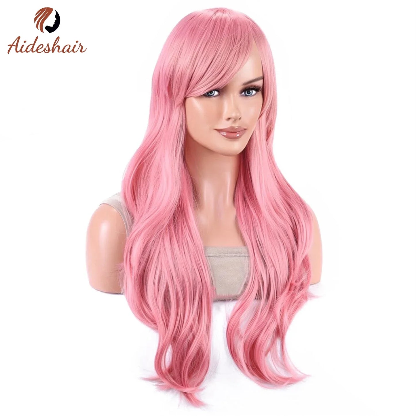 Aideshair 28" Long Wavy Curly Synthetic Wig – Heat Resistant Cosplay Wig for Women with Free Wig Cap