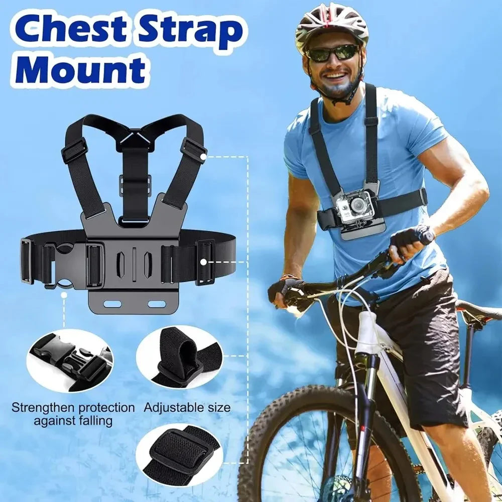 6-in-1 Action Camera Kit – Mobile Phone Head & Chest Strap Mount, Adjustable for GoPro 12, Enhanced Stability and Versatility