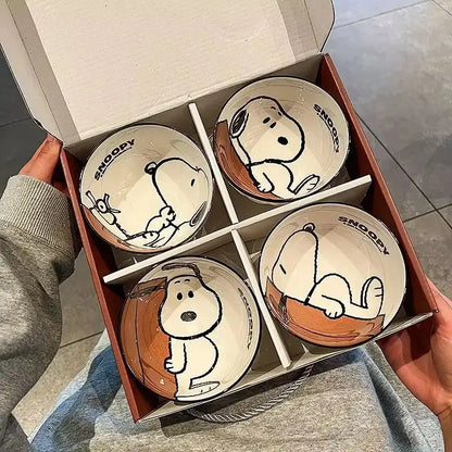 New Cute Snoopy Ceramic Bowl Set – Kawaii Anime Cartoon Tableware for Home & Gift