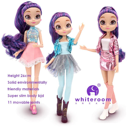 26cm BJD Doll for Girls – Purple Hair Fashion Princess with Big Eyes & Accessories Gift
