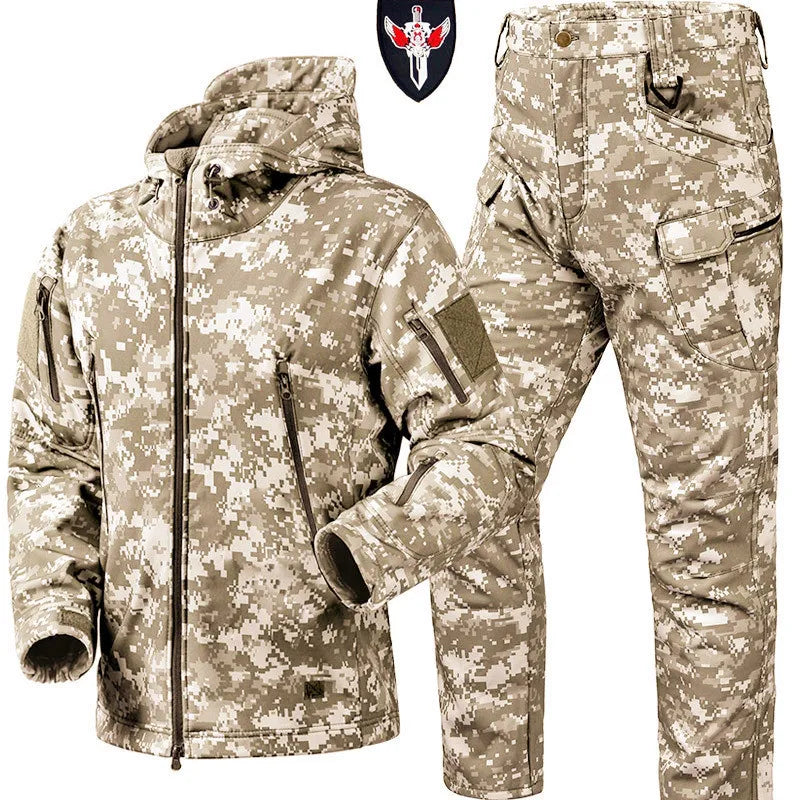 Shark Skin Soft Shell Tactical Suit – Windproof Breathable Plush Outdoor Training Jacket & Pants Set