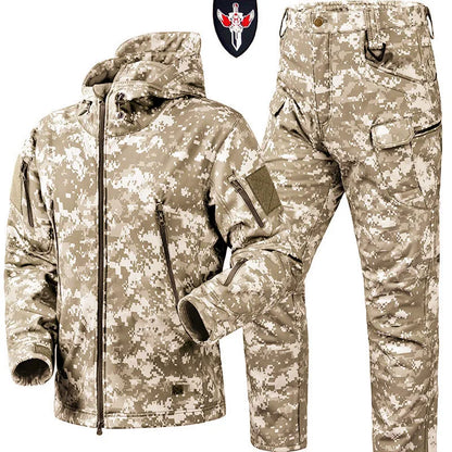 Shark Skin Soft Shell Tactical Suit – Windproof Breathable Plush Outdoor Training Jacket & Pants Set