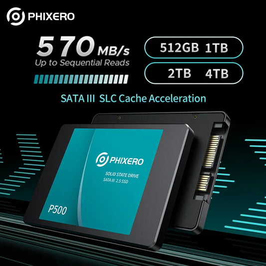 PHIXERO 2.5" Hard Disk SSD — Internal SATA Drive 128GB, 256GB, 512GB, 1TB, 2TB, 4TB for PC & Laptop