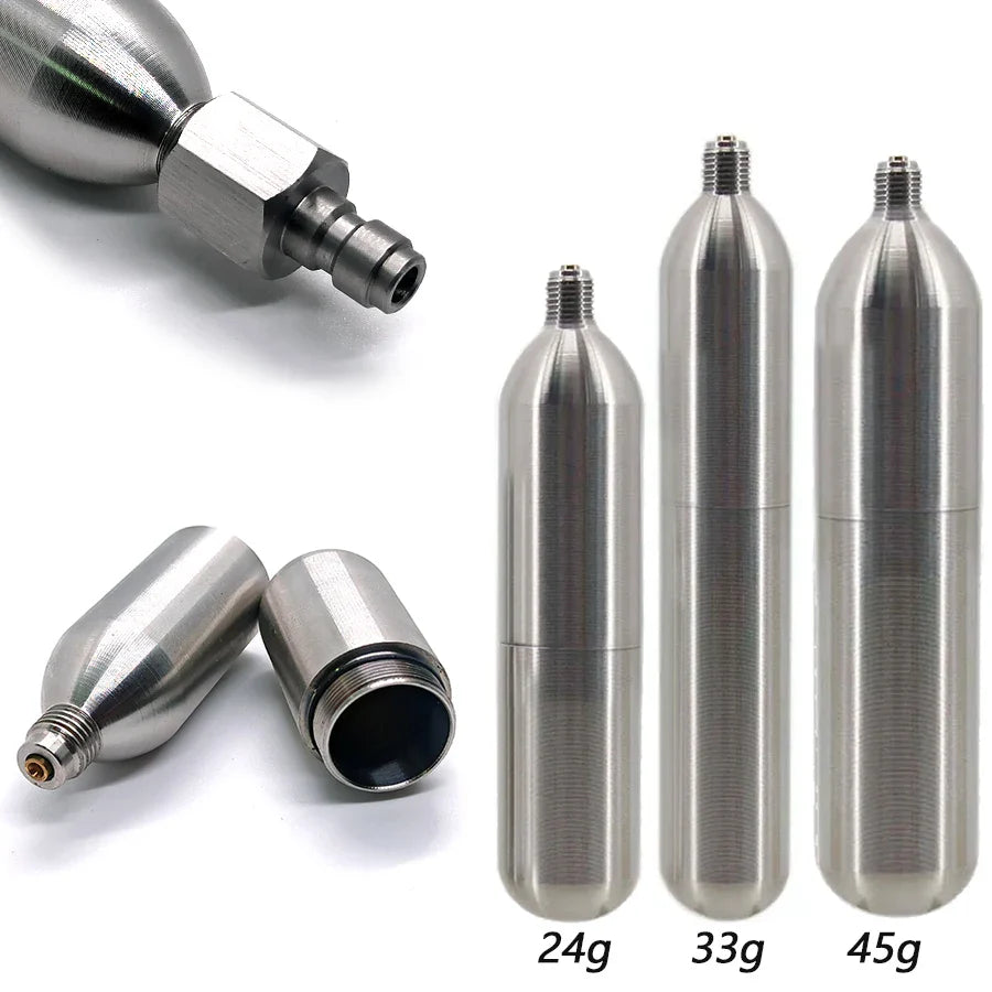 3/8-24UNF CO2 Cartridges – High Pressure Stainless Steel Rechargeable Cylinder for Oxygen Training, Scuba & Rescue Vest
