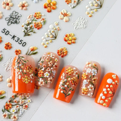 5D Daisy Nail Stickers - Embossed Spring Floral Self-Adhesive Decals for Acrylic Nail Art & DIY Manicure Decoration