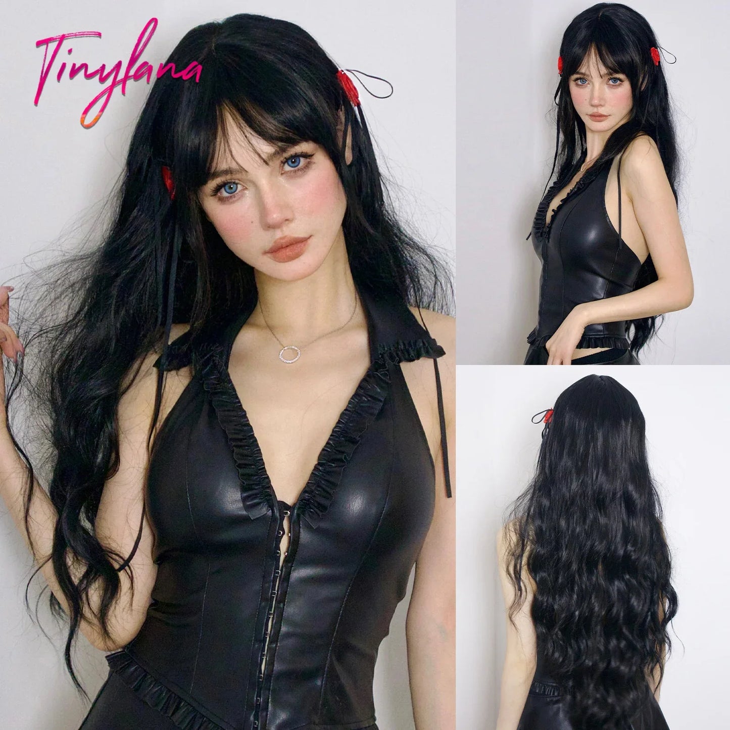 Orange Copper Ginger Long Wavy Synthetic Wig – Red & Yellow Wig with Bangs, Cosplay Body Wave, Heat-Resistant Hair for Women