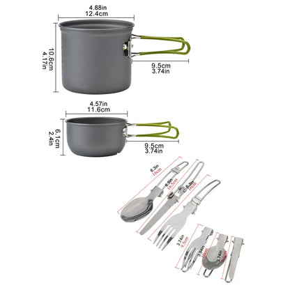 Portable Camping Cookware Set: Outdoor Pot and Mini Gas Stove Kit with Foldable Spoon, Fork, and Knife - Ideal for Nature Hike Picnics