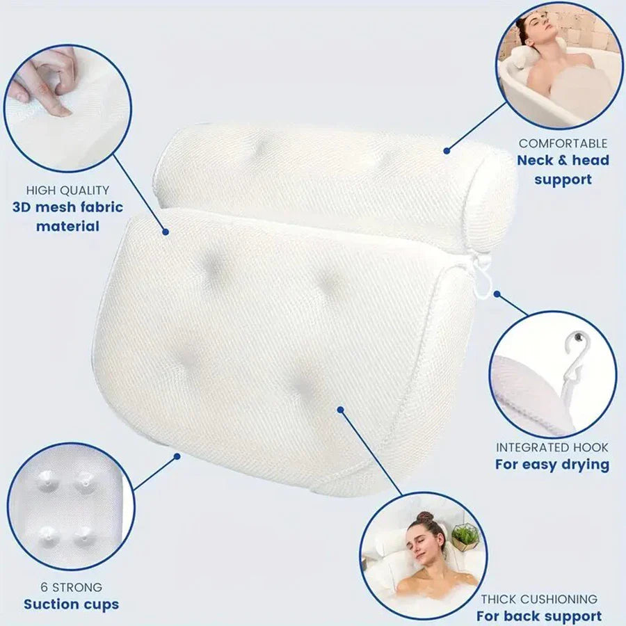 Spa Bathtub Pillow with Anti-Slip Suction Cups – Neck and Back Support for Bathtub and Bathroom Accessory
