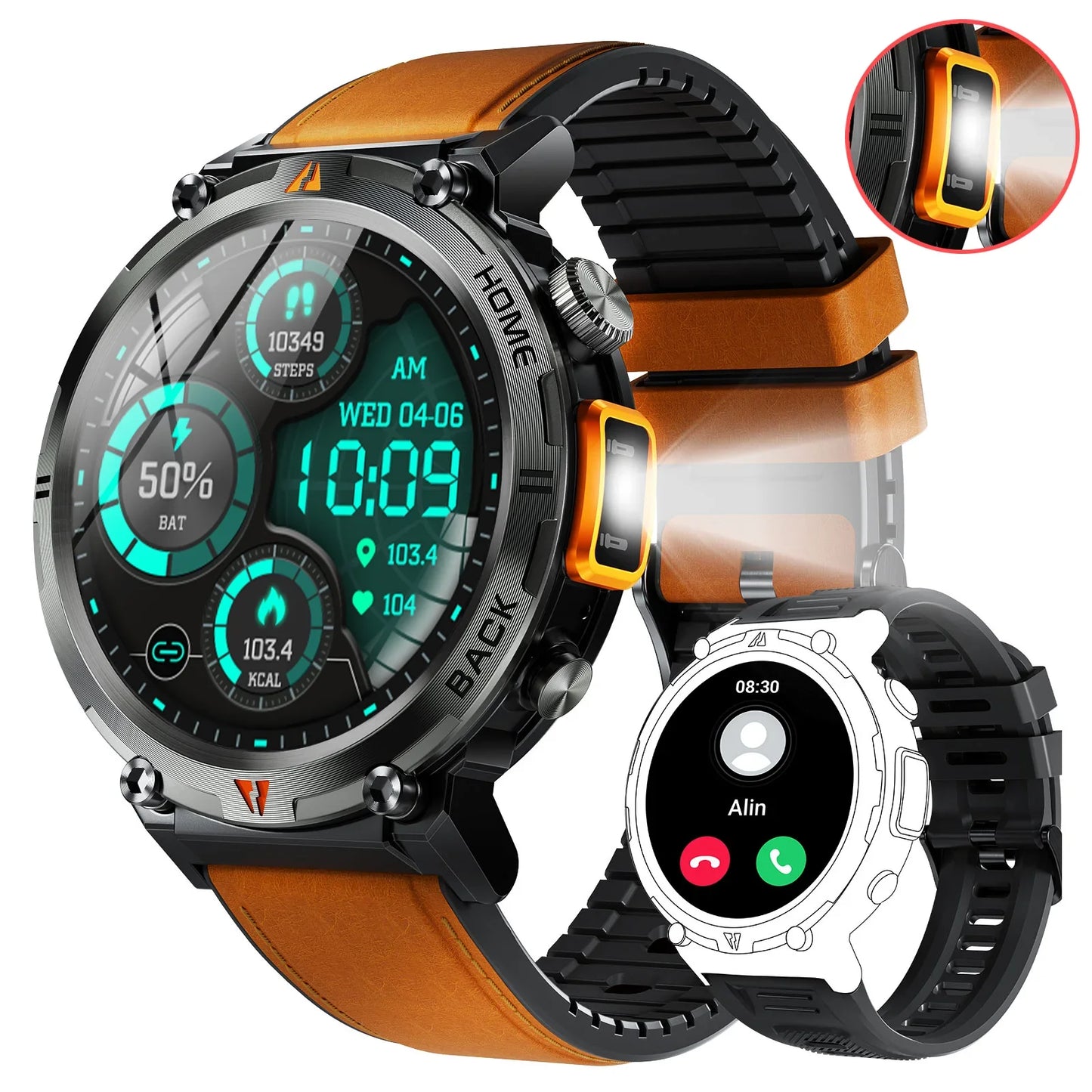 EIGIIS KE3 Smartwatch for Men – 3ATM Waterproof, Bluetooth Call, Health Monitor, Flashlight, 100+ Sports Modes