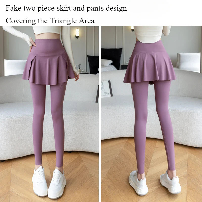 Women’s Seamless High Waist Yoga Leggings with Pockets – Two Piece Hip Lift Fitness Pants