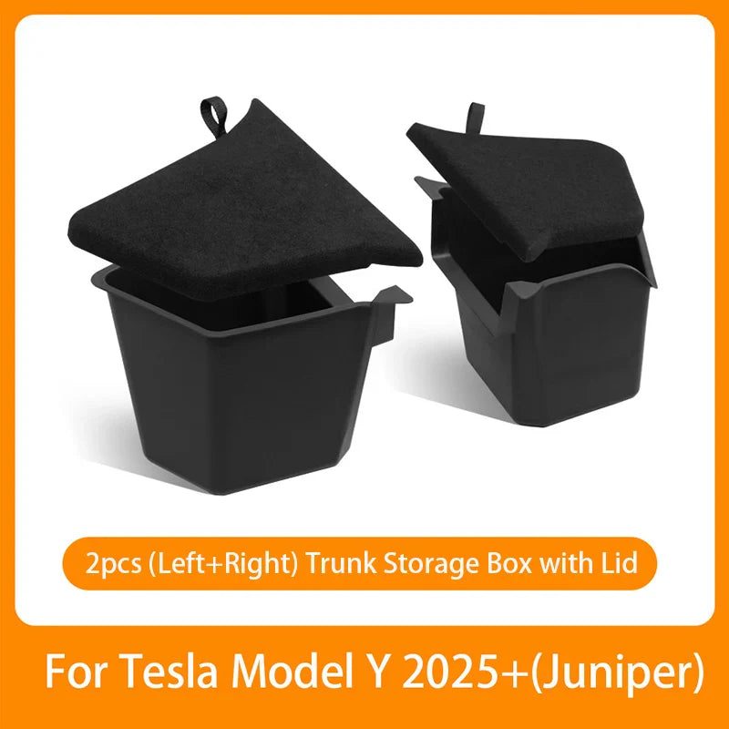 Tesla Model Y Berlin/Austin 2022-2025 Trunk Side Storage Bins – TPE Cargo Organizer with Carpet Lids