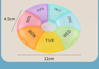 Portable Round Pill Case – 7-Day Weekly Tablet Organizer & Travel Storage Container