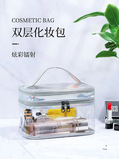 Korean Transparent Makeup Bag – Large Capacity Waterproof Toiletry Bag with Dry & Wet Separation, Portable Travel Cosmetic Storage