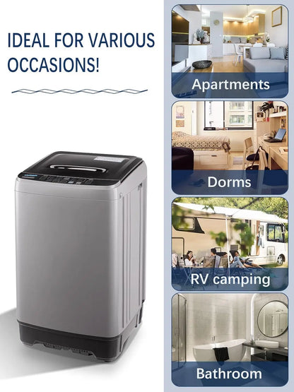 KRIB BLING Portable Full Automatic Washing Machine – 17.7 lbs with LED Display, 10 Programs, 8 Water Levels & Drain Pump