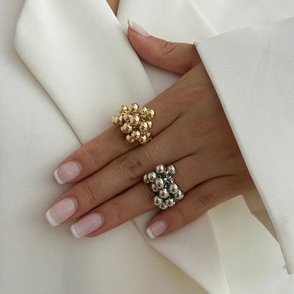 Salircon CCB Small Ball Open Ring – Punk Hip Hop Metal Finger Ring for Women & Men 2024 Jewelry Gift