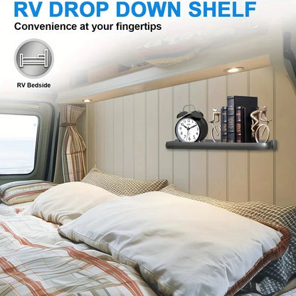 Foldable Aluminum RV Drop-Down Shelf – Space-Saving Wall Storage Rack for Campers & RV Organization
