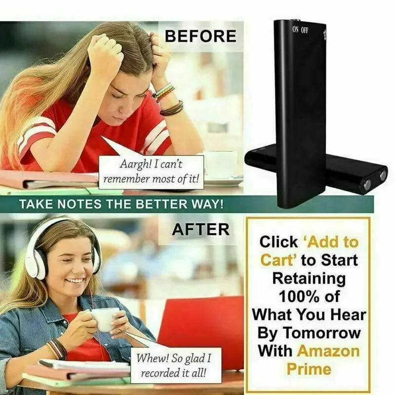 Mini Portable Voice Recorder – Intelligent Voice-Activated HD Audio Recorder with Noise Reduction, MP3 Player, Magnet & OTG