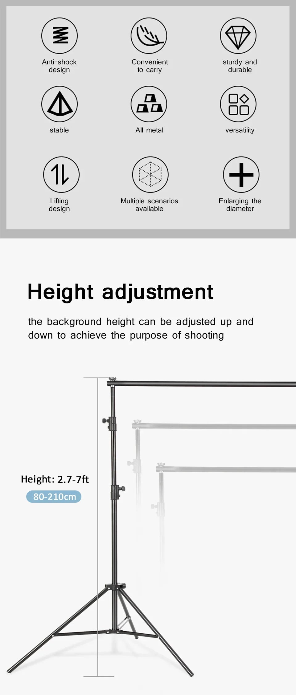Photography Studio Backdrop Stand — Photo & Video Background Support System Kit