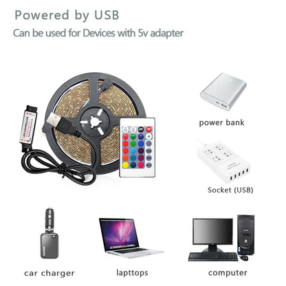 USB LED Strip Lights – Bluetooth-Controlled SMD 5050 RGB Tape, Flexible Self-Adhesive TV Backlight