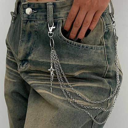 Punk Multilayer Star Pant Chain - Metal Hip Hop Waist Chain Keychain for Women, Jeans & Trendy Fashion Accessories
