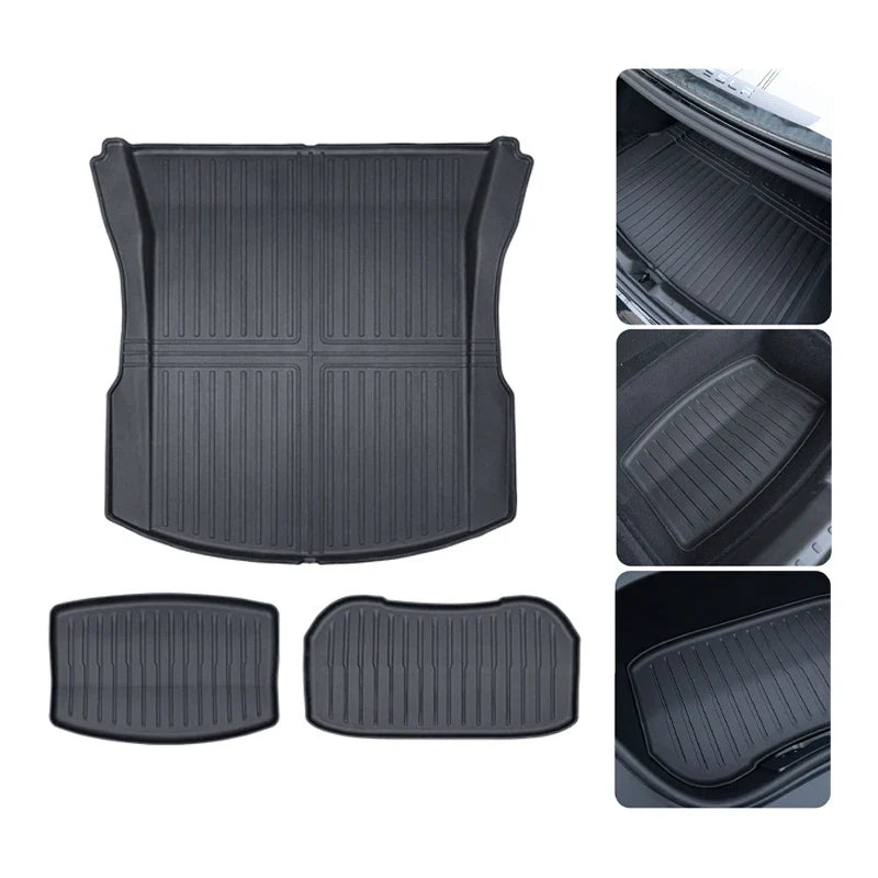 Tesla Model 3 Highland 2024 TPE Trunk Mats – Waterproof Front & Rear Layered Carpet Pads