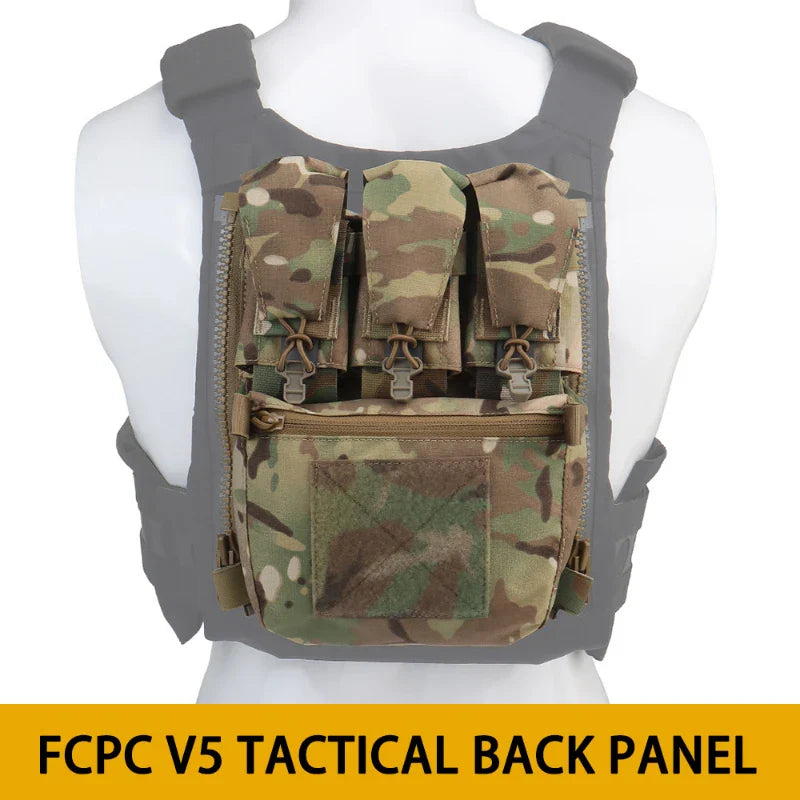 V5 FCPC Sport Vest Back Panel – Zippered Backplate with Expansion Bag & Triple Pouch for Airsoft Vest Plate Carrier Accessories
