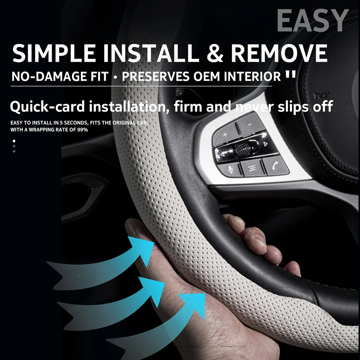 Ultra-Thin Car Steering Wheel Cover - Universal All-Season Anti-Slip Suede Interior Accessory